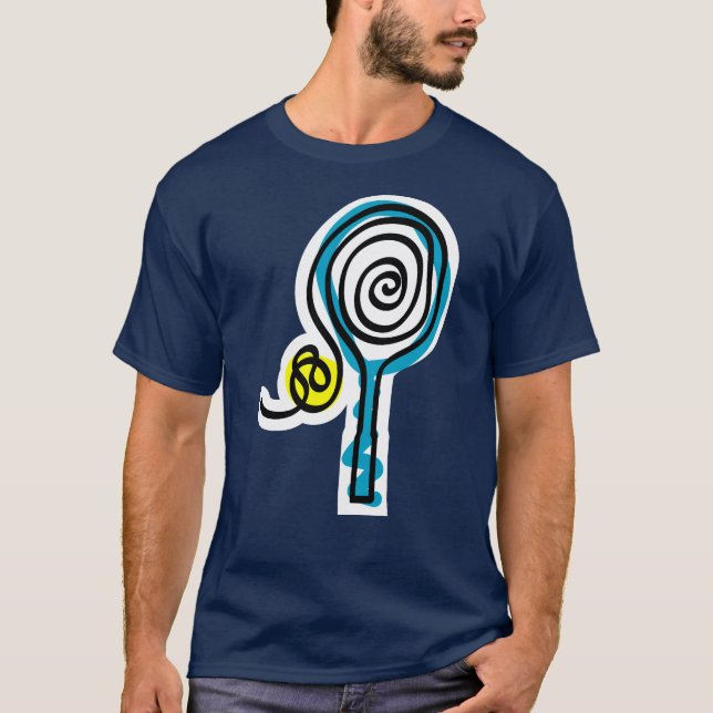 Coola tennis Tee Shirt med modern racquet design (Framsida)