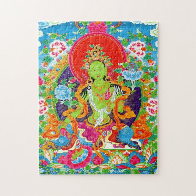 Coola tibetan thangka grönt tara gud tatuering vib pussel (Vertikal)