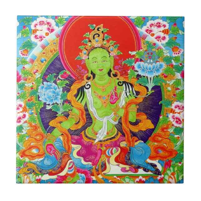 Coola tibetan thangka grönt tara guds tatuering kakelplatta (Framsidan)