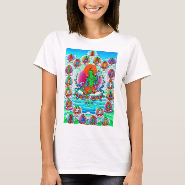 Coola tibetan thangka grönt tara gul tatuering t shirt (Framsida)