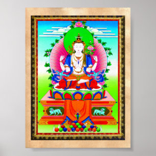Coola tibetan thangka Shadakshari Avalokiteshvara Poster
