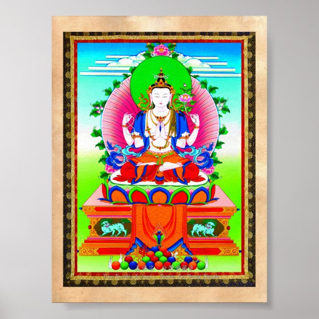 Coola tibetan thangka Shadakshari Avalokiteshvara Poster (Framsidan)