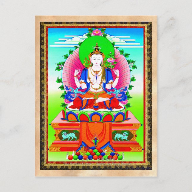 Coola tibetan thangka Shadakshari Avalokiteshvara Vykort (Framsida)