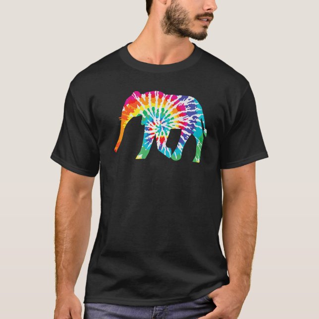 Coola Tie Dye Elephant Animal Amphibian Hippie Fro T Shirt (Framsida)