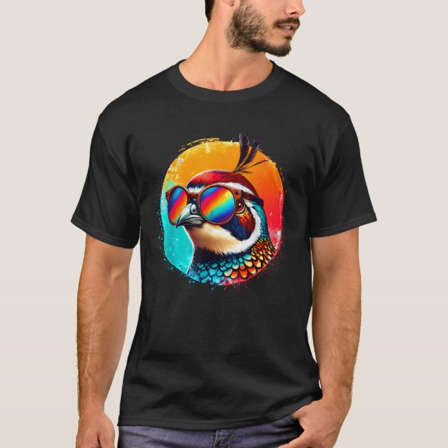 Coola Tie Dye Vaktel Solglasögon Fågel Illustratio T Shirt (Framsida)