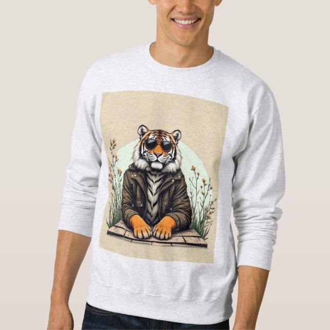 Coola Tiger Graphic Långärmad Shirt - Snyggt Ani Lång Ärmad Tröja (Framsida)