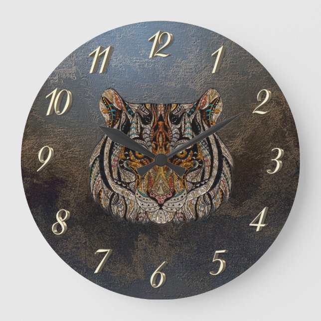 Coola Tiger Head Leather-utseende Stor Klocka (Framsida)