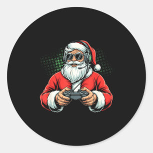 Coola tomten som spelar tv-spel jul gamer pojke runt klistermärke