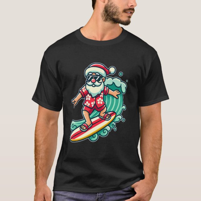 Coola tomten surfar jul i juli sommarstrand  t shirt (Framsida)