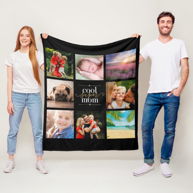 Coola Toppen Black och Guld 8 Fotokollage Fleecefilt (På plats)