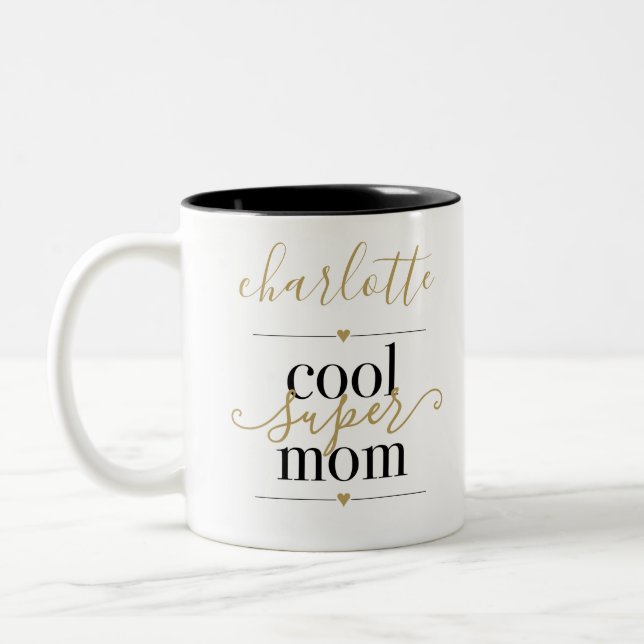Coola Toppen Mamma Personlig, svart och Guld Två-Tonad Mugg (Vänster)