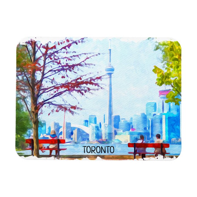 Coola Toronto Ontario Panorama Cityscape Watercolo Magnet (Horisontell)