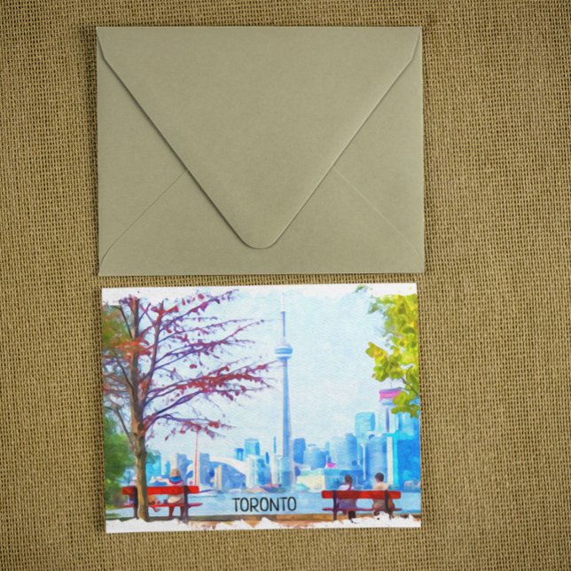 Coola Toronto Ontario Panorama Cityscape Watercolo Vykort (toronto canada ontario watercolor postcard)