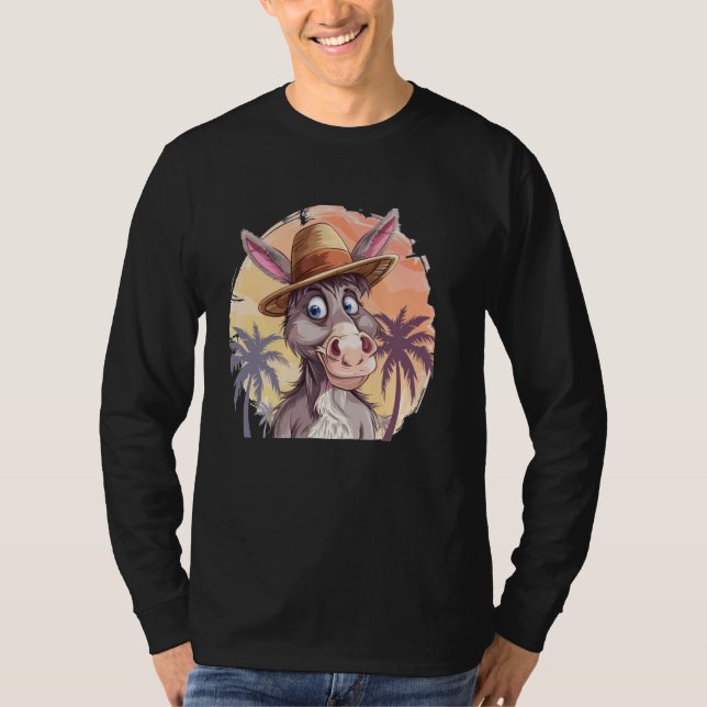 Coola Träd Donkey med Beach Hat Costume T Shirt (Framsida)