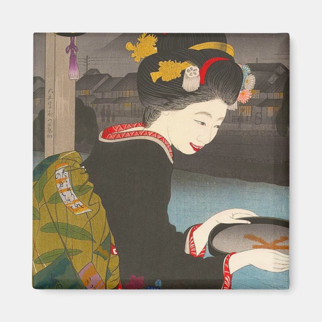 Coola traditionell japansk träavtrycksklassisk gei magnet (Framsidan)
