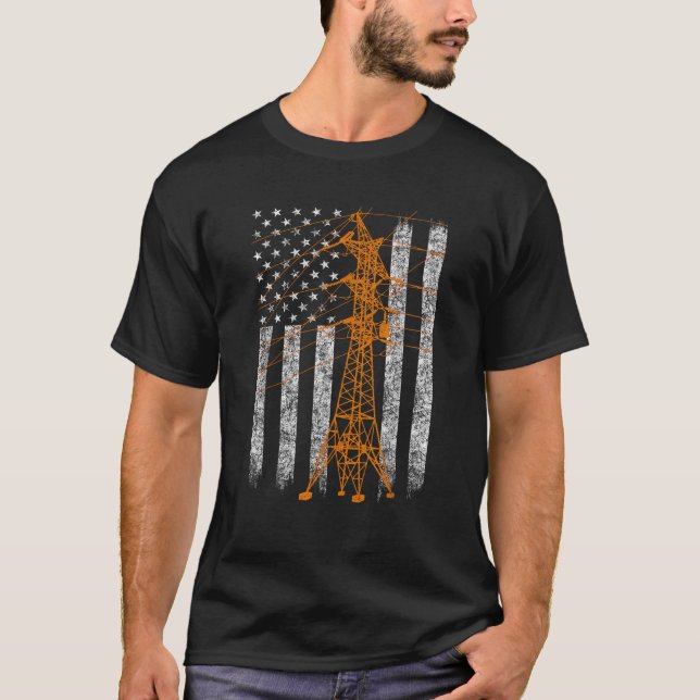Coola Transmission Torn American Flagga Lineman T  Shirt (Framsida)