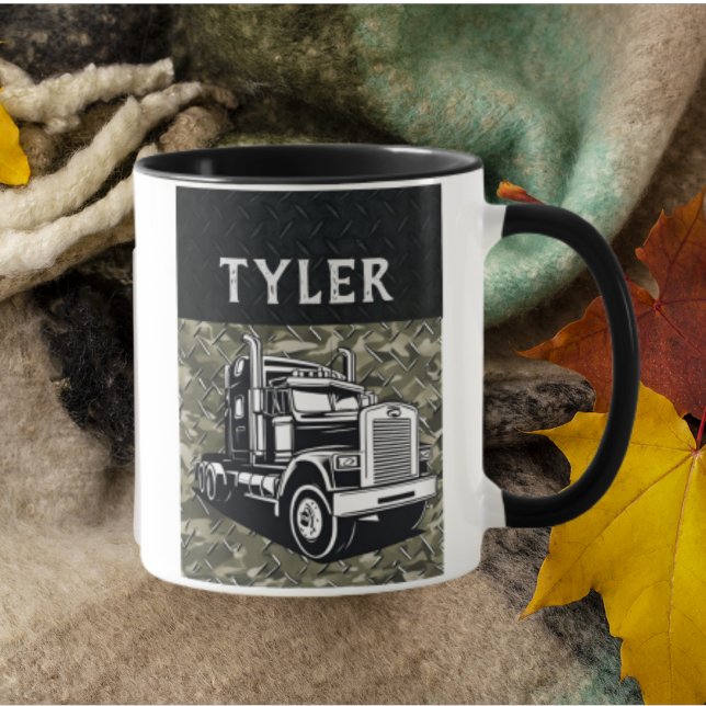 Coola Transport Lastbil Namn utrustningskampa Mugg (Cool camo transport truck coffee mug.)