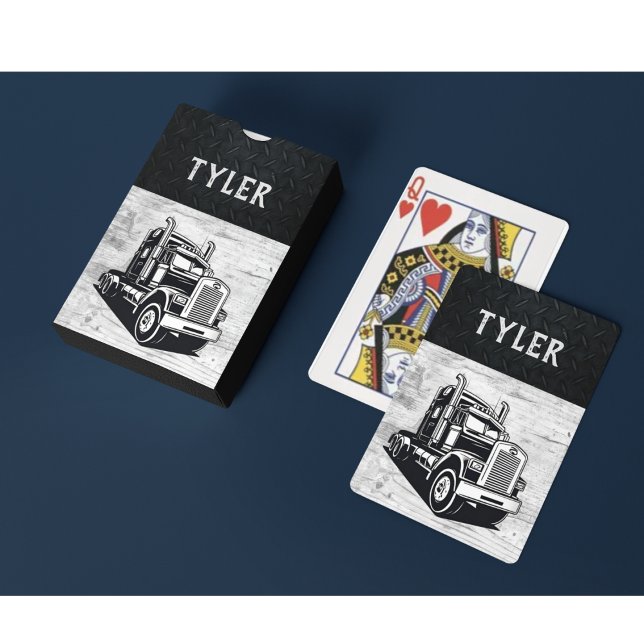Coola Transportutrustning Lastbil Namn Casinokort (Semi truck themed playing cards.)