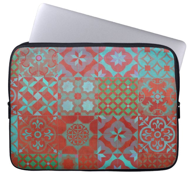 Coola, trendig Aegean-plattor i rött och blått Laptop Fodral (Framsidan)