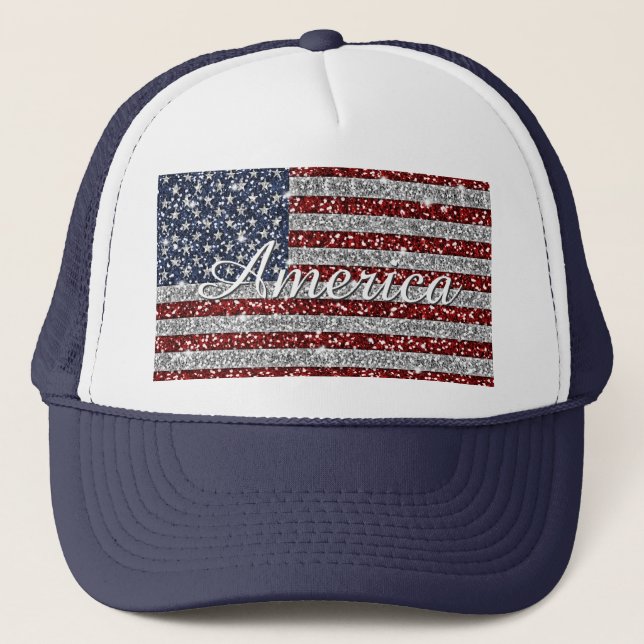 Coola trendig America flagga sherfaux glitter Keps (Framsida)