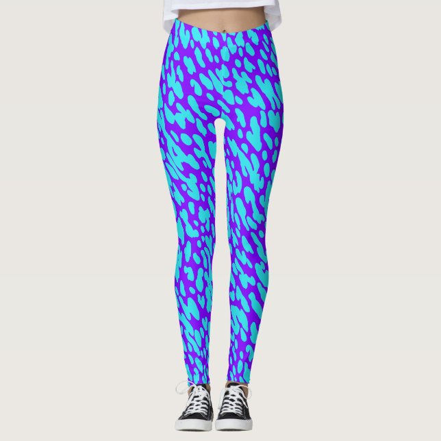 Coola Trendig Blue Lila Animal Print Spot Mönster Leggings (Framsida)