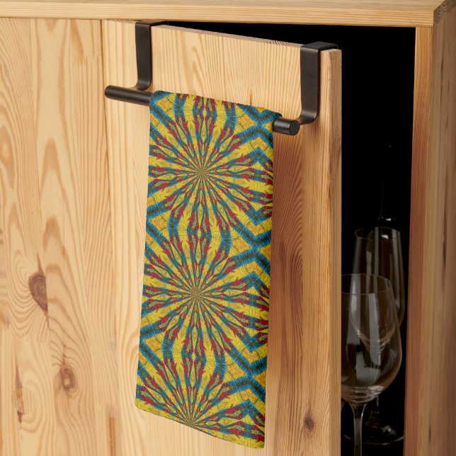 Coola Trendig Blue Red Gult Mandala Tribal Ethnic Kökshandduk (Thirds Fold)