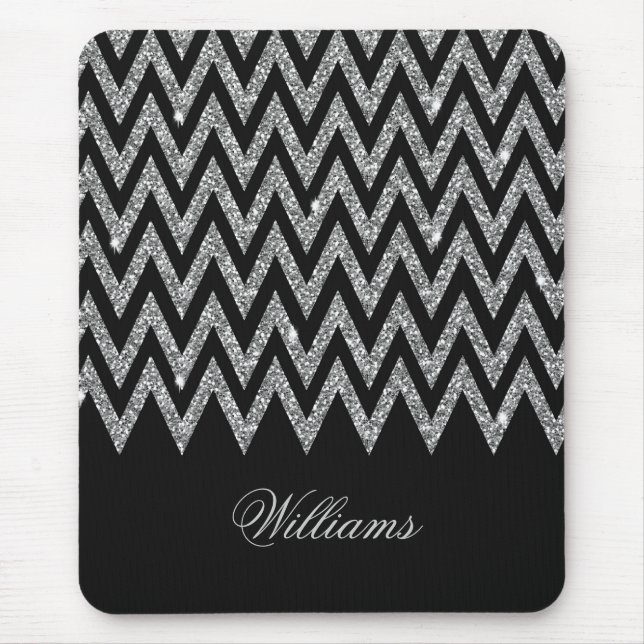 Coola trendig chevron zigzag silver faux glitter musmatta (Framsidan)