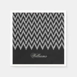 Coola trendig chevron zigzag silver faux glitter pappersservett