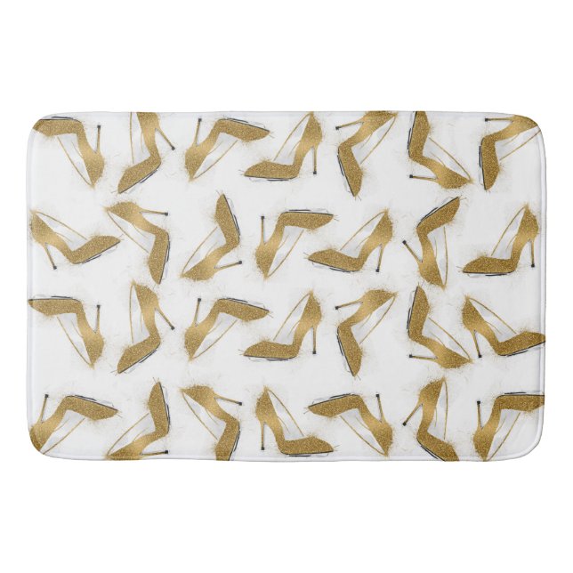 Coola trendig faux högklackskor guld glitter badrumsmatta (Framsidan)