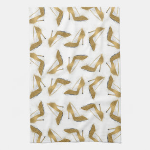 Coola trendig faux högklackskor guld glitter kökshandduk