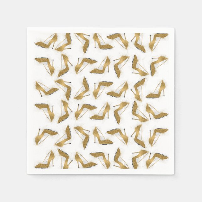 Coola trendig faux högklackskor guld glitter pappersservett (Framsidan)
