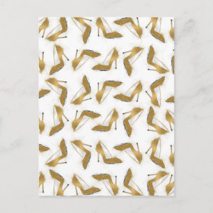 Coola trendig faux högklackskor guld glitter vykort