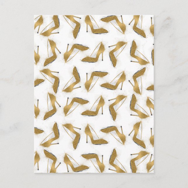 Coola trendig faux högklackskor guld glitter vykort (Framsida)
