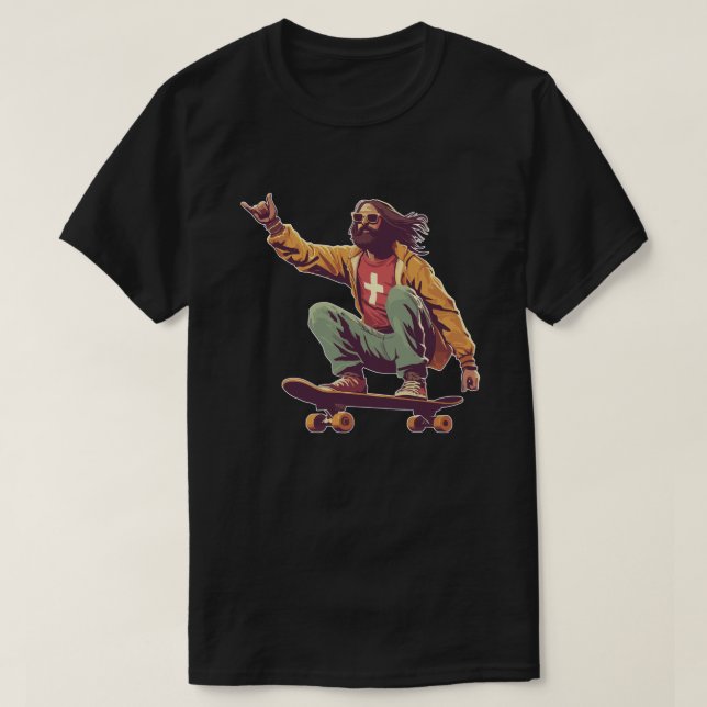 Coola Trendig Jesus Kristi skater T Shirt (Design framsida)