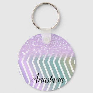 Coola Trendig Lila Glitter Nyckelring