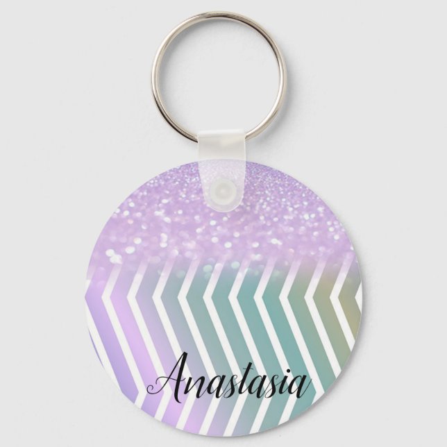 Coola Trendig Lila Glitter Nyckelring (Framsida)
