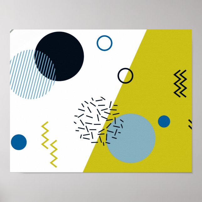 Coola, trendig, modern, Memphis grönt blue geometr Poster (Framsidan)