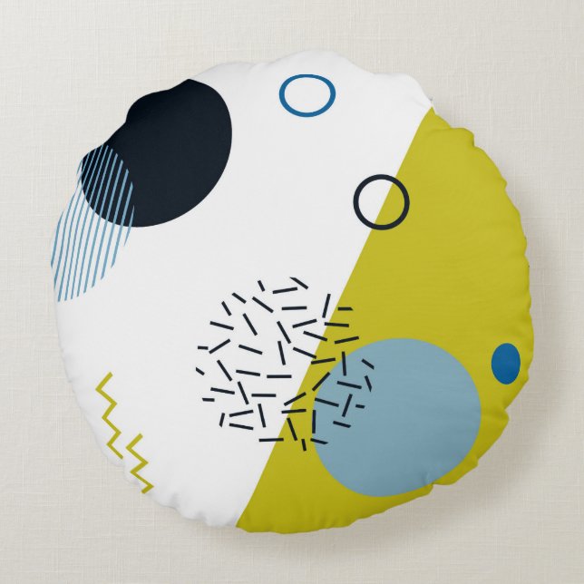 Coola, trendig, modern, Memphis grönt blue geometr Rund Kudde (Baksidan)