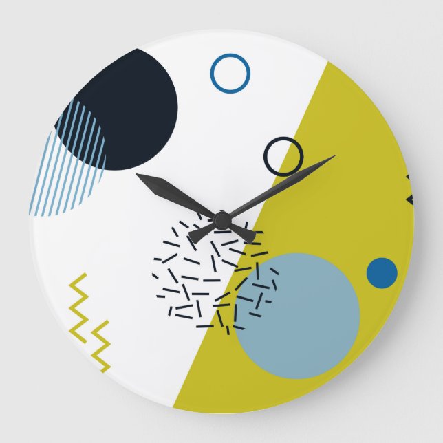 Coola, trendig, modern, Memphis grönt blue geometr Stor Klocka (Framsida)