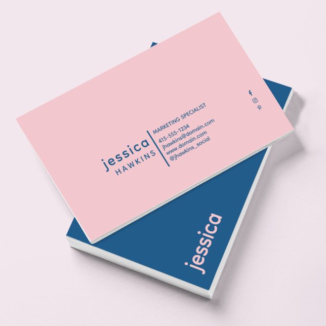 Coola Trendig Modern Royal Blue & Blek Rosa Visitkort (Skapare uppladdad)