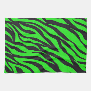 Coola Trendig Neon Lime Green Zebra ränder Mönster Kökshandduk
