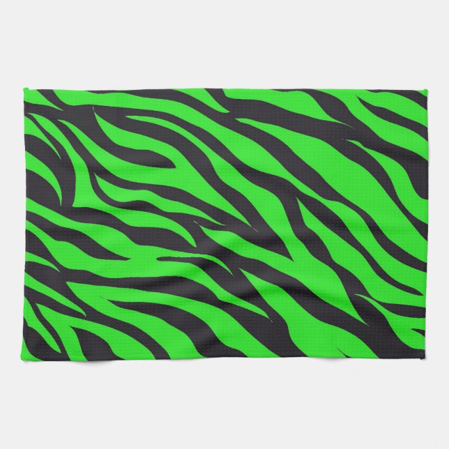 Coola Trendig Neon Lime Green Zebra ränder Mönster Kökshandduk (Horisontell)