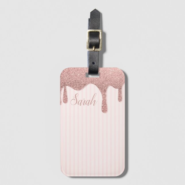 Coola Trendig Rosa Glitter Bagagebricka (Framsida vertikal)