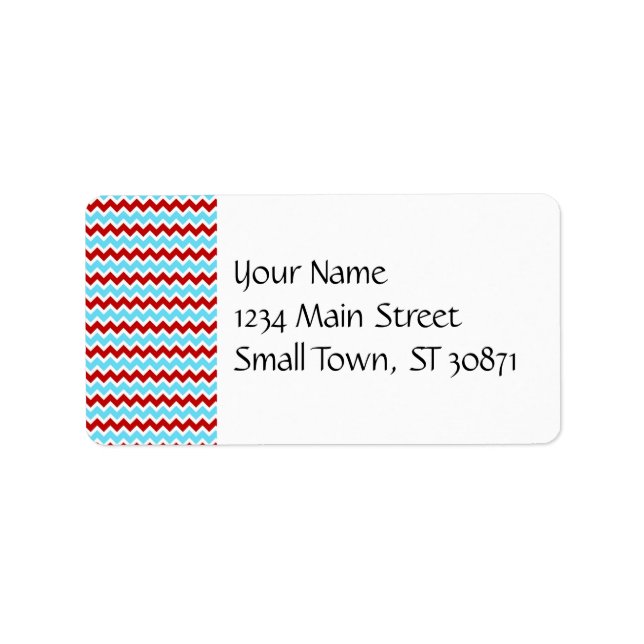 Coola Trendig Teal Turcouise Red Chevron Zigzags Adressetikett (Framsidan)