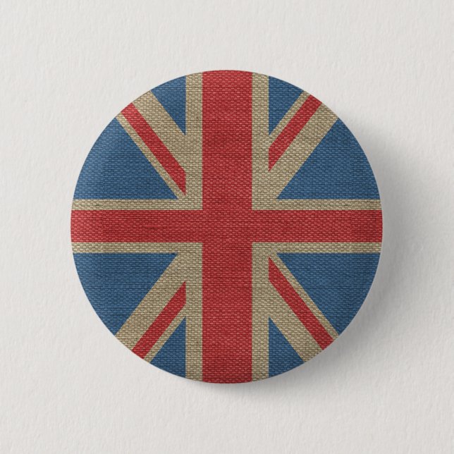 Coola trendig U.K. Union Jack Flagga Burlap strukt Knapp (Framsida)