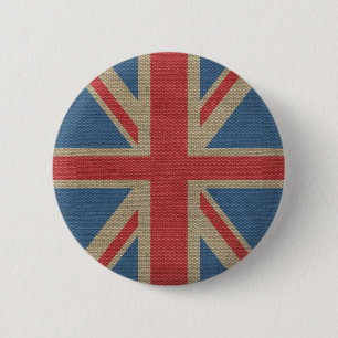 Coola trendig U.K. Union Jack Flagga Burlap strukt Knapp