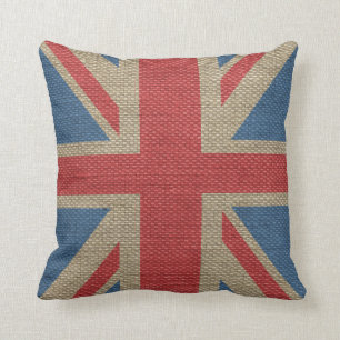 Coola trendig U.K. Union Jack Flagga Burlap strukt Kudde