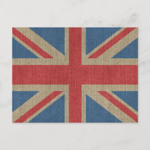 Coola trendig U.K. Union Jack Flagga Burlap strukt Vykort
