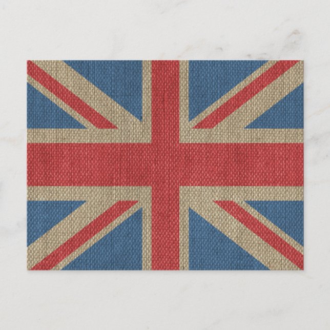 Coola trendig U.K. Union Jack Flagga Burlap strukt Vykort (Framsida)