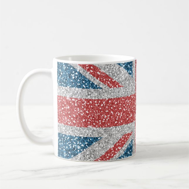 Coola trendig U.K. Union Jack flagga faux glitter Kaffemugg (Vänster)